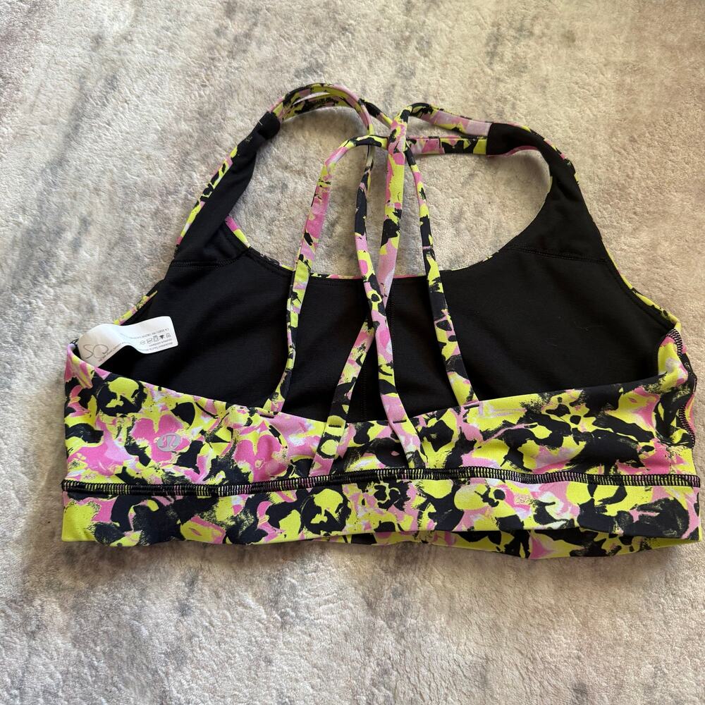Lululemon Energy sports bra sz 10 Fluoro Floral Multi strappy criss cross no pad - Picture 2 of 6